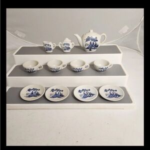 VTG Doll House Tea Set With Blue Pagoda Pattern Porcelain Made In Japan